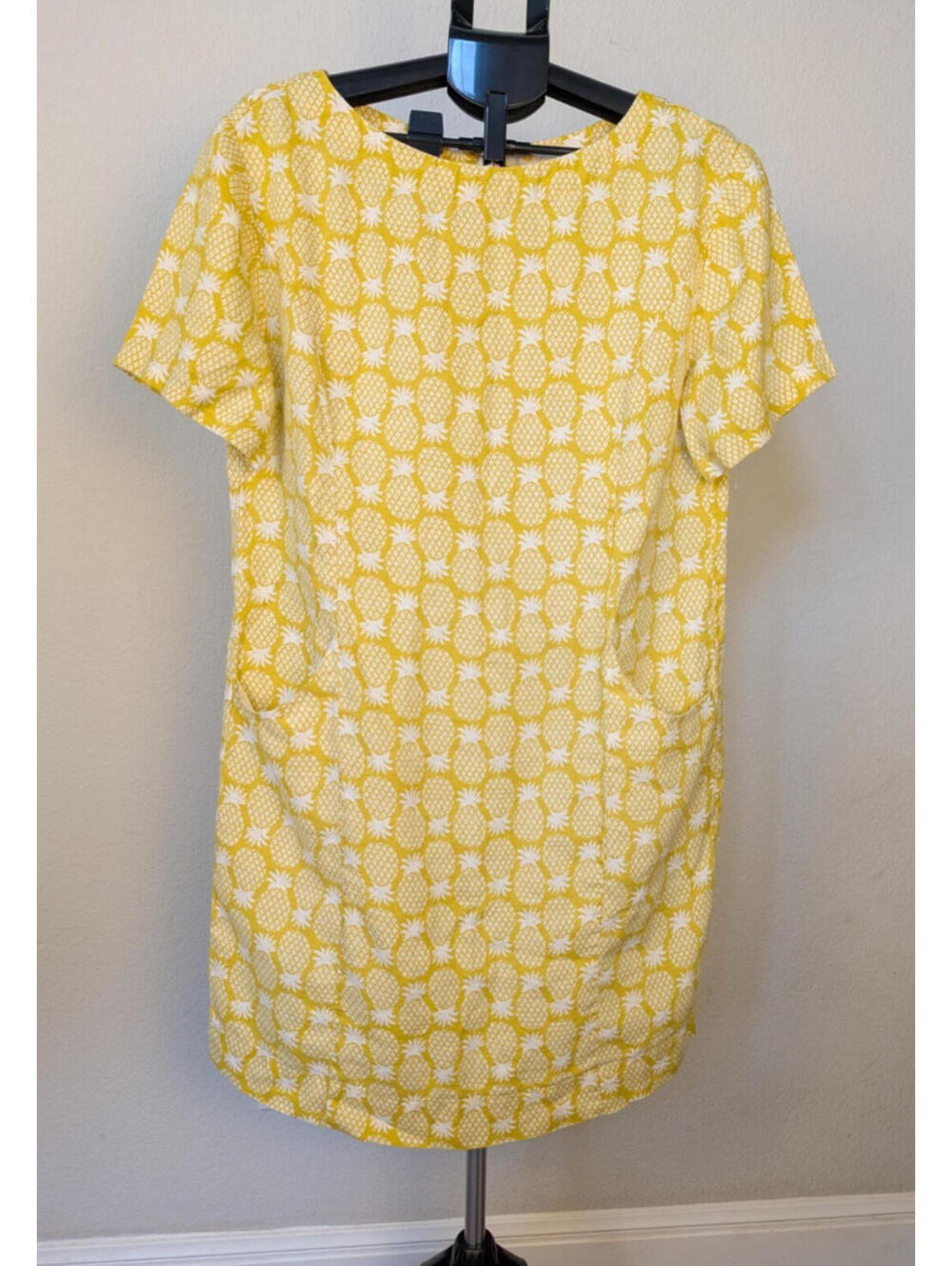 Dopamine Dressing Boden Yellow Pineapple Linen Shift Dress 10 Long Resortwear